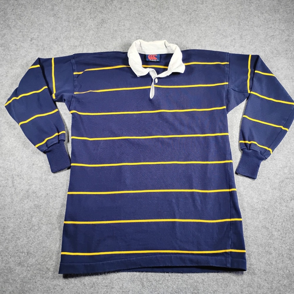 Canterbury of New Zealand Mens Large‎ Vintage Rugby Shirt Navy Yellow Striped L